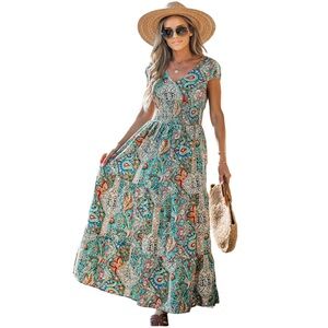Cupshe | Women’s Paisley Print Floral‎ V-Neck Maxi Vacation Dress XL NWT